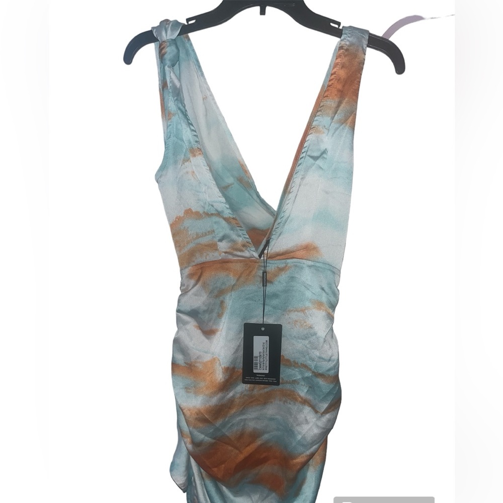 PLT -Multi Tie Dye Satin Plunge wrap dress sz US 4